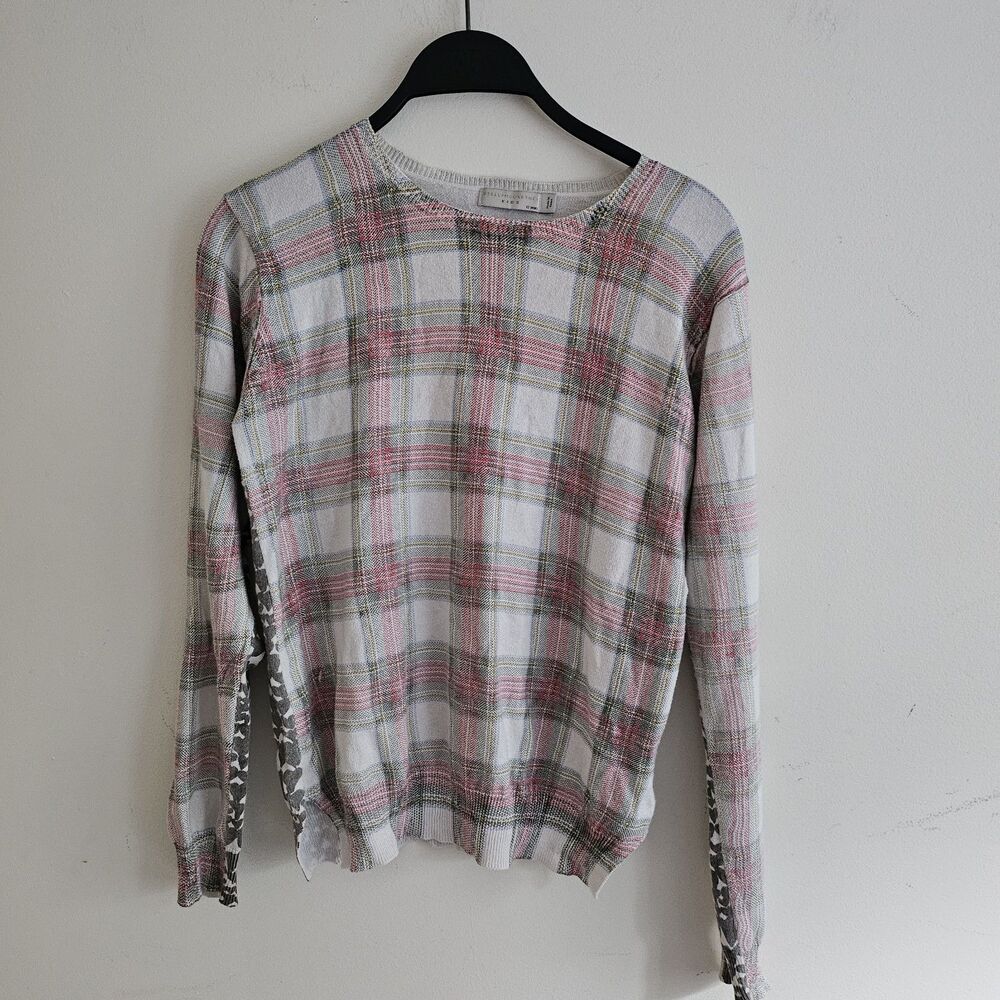Stella McCartney Plaid Heart Knit Sweater Top Pink Grey Coquette Youth 12 Flaw